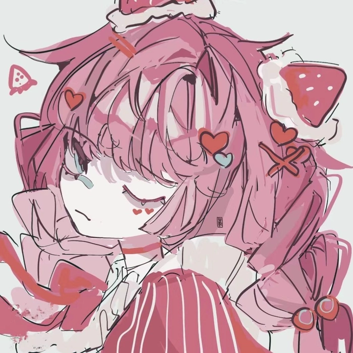 Striking anime girl avatar with deep reds and dramatic shadows
