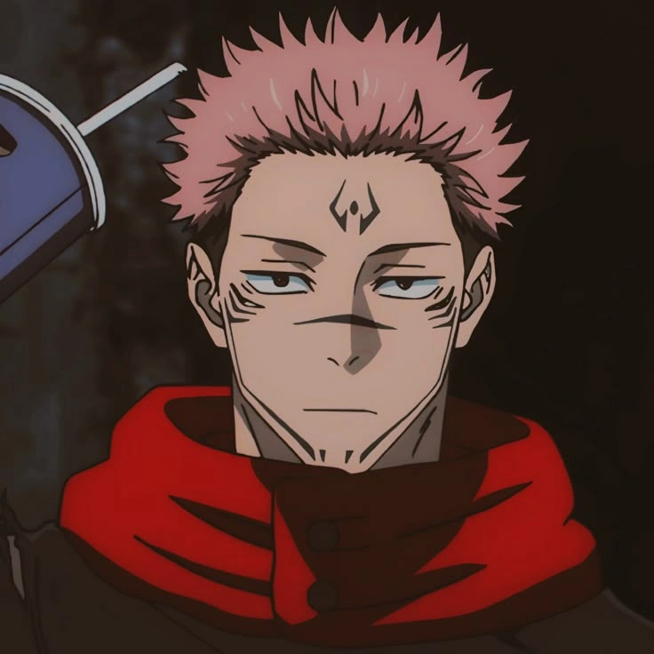 Sukuna JJK PFP with dark aura, cursed markings, and red and black color palette