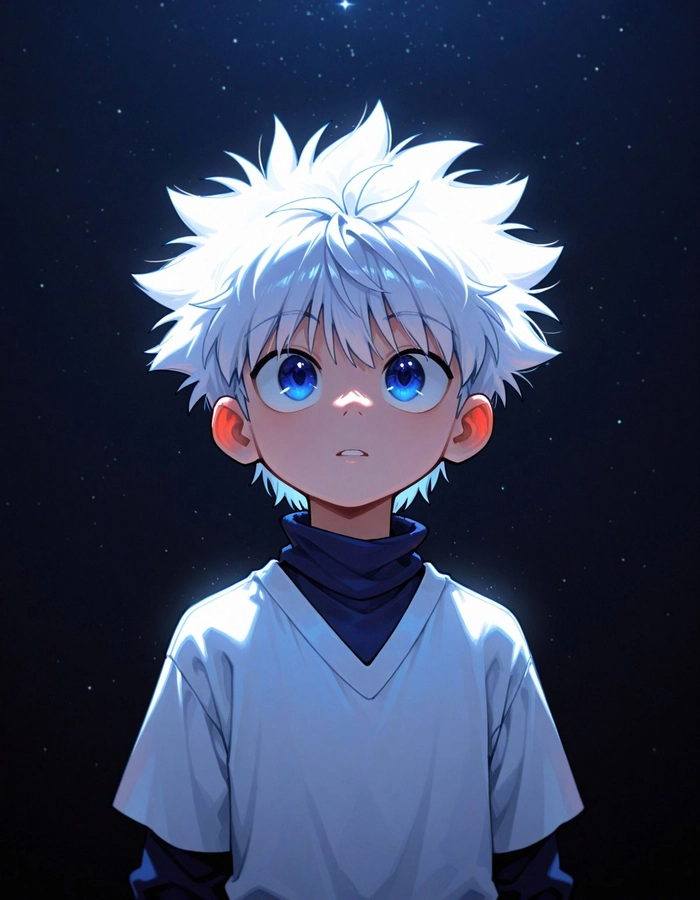Killua PFP aesthetic Pinterest with dreamy gradient overlay