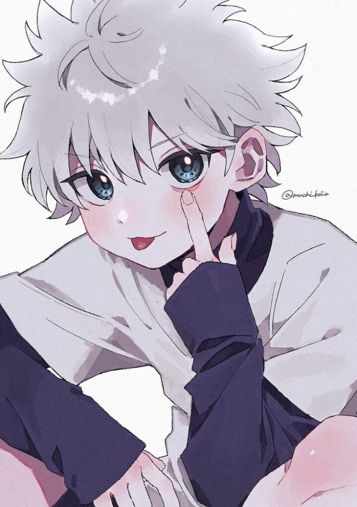 Killua PFP cute style with relaxed pose and soft authentic feel