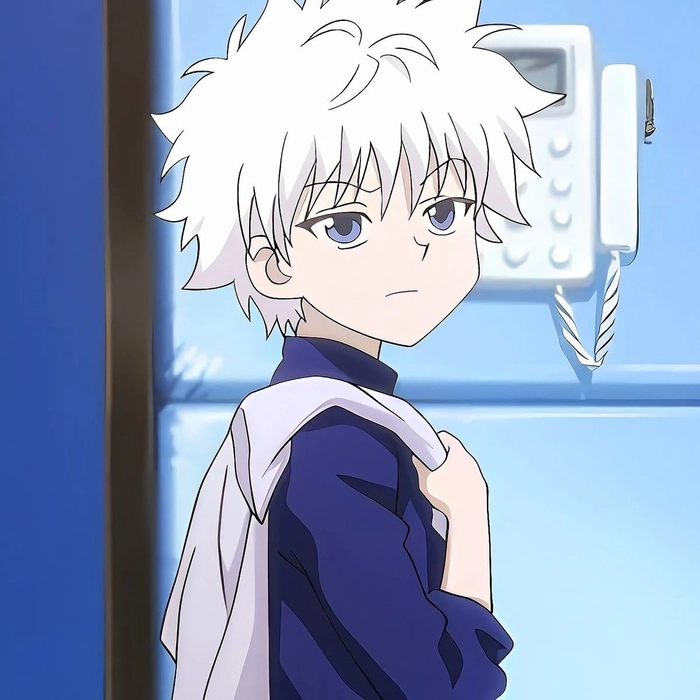 Classic Killua manga PFP with minimalist black and white aesthetic