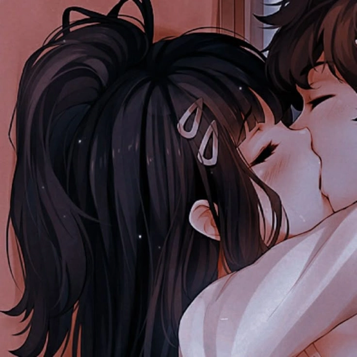 Soft kissing anime couple PFP with clean background and highlighted expressions