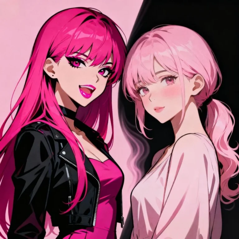 Gentle lesbian anime couple PFP with pastel tones and intimate visual connection