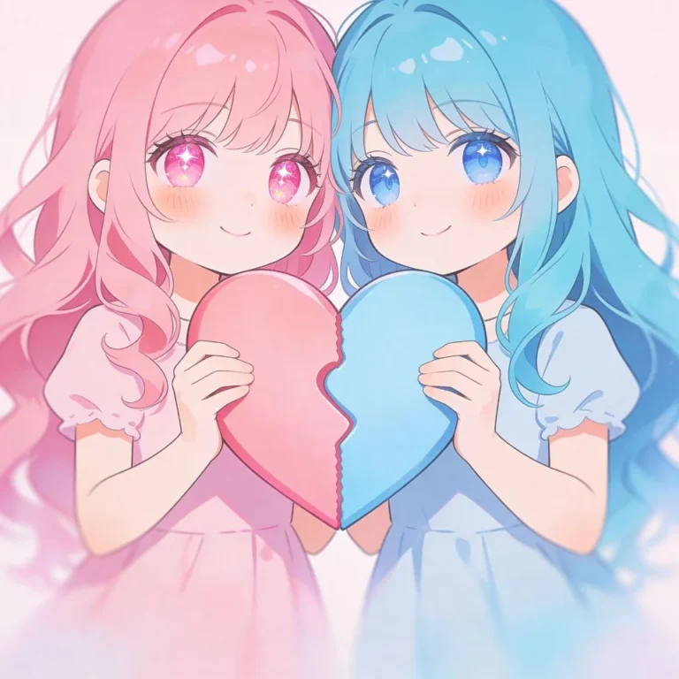 Lesbian anime couple PFP with pastel palette and emotionally layered visuals