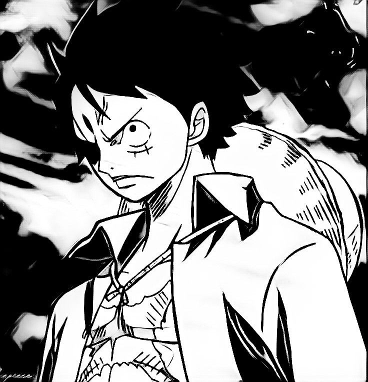 black and white Luffy avatar high contrast shadow