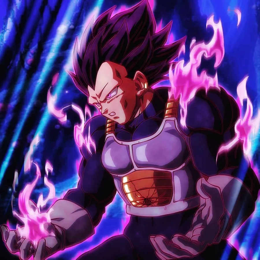 Majin Vegeta Discord PFP with tight facial crop and dark background for server avatars