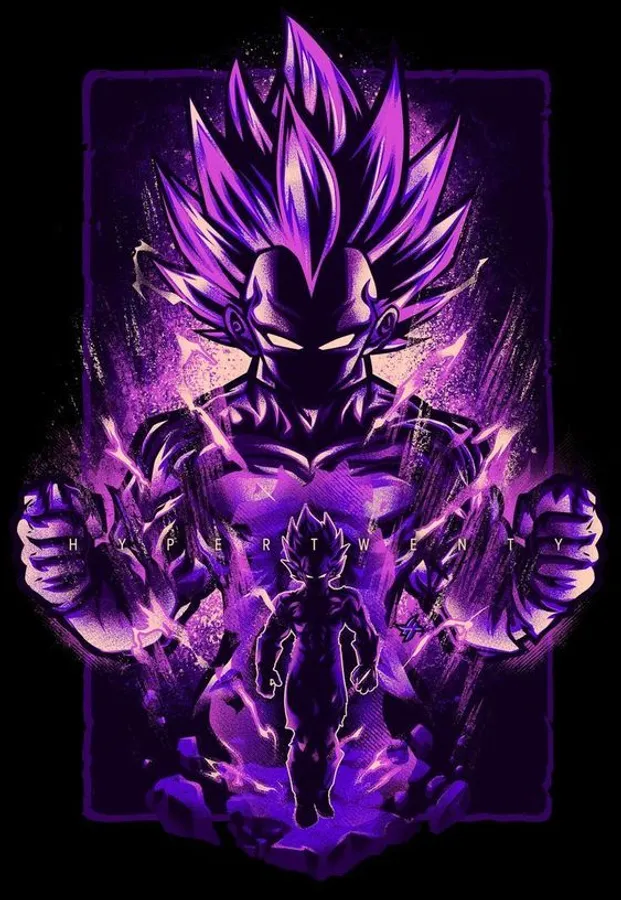 Full body Majin Vegeta drawing PFP with dynamic battle stance and energy swirl