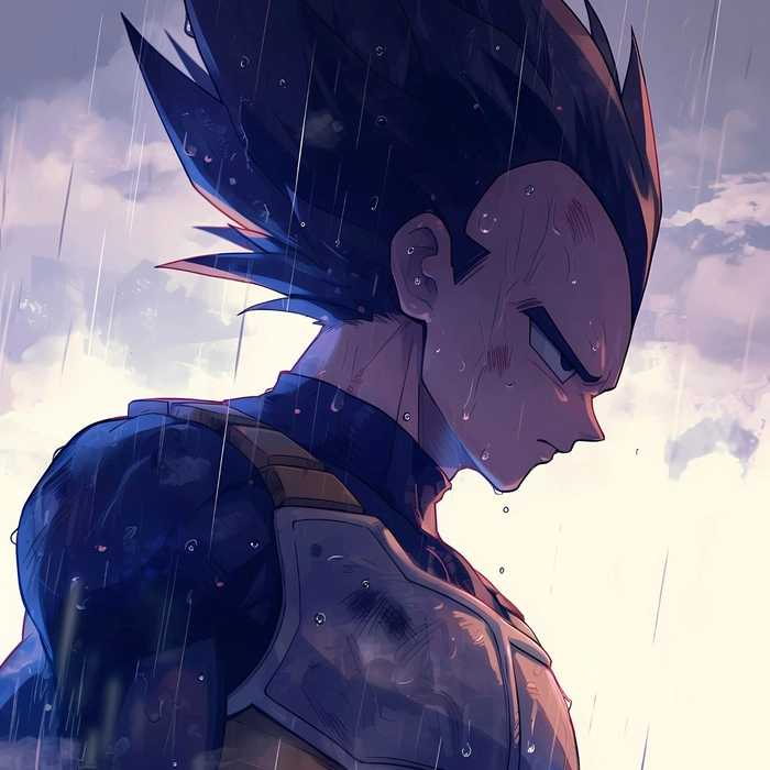Classic manga Majin Vegeta with dramatic close-up and heavy panel shading