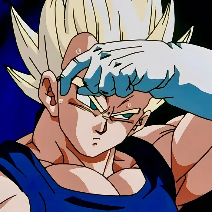 Dramatic Majin Vegeta manga panel avatar with intense eyes and minimal background