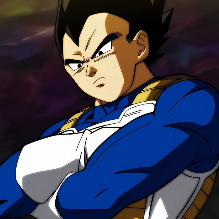 Majin Vegeta aesthetic edit with purple and crimson tones and film grain overlay