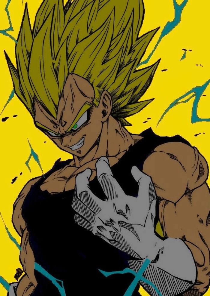 Majin Vegeta anime PFP with glowing purple aura and dramatic transformation frame