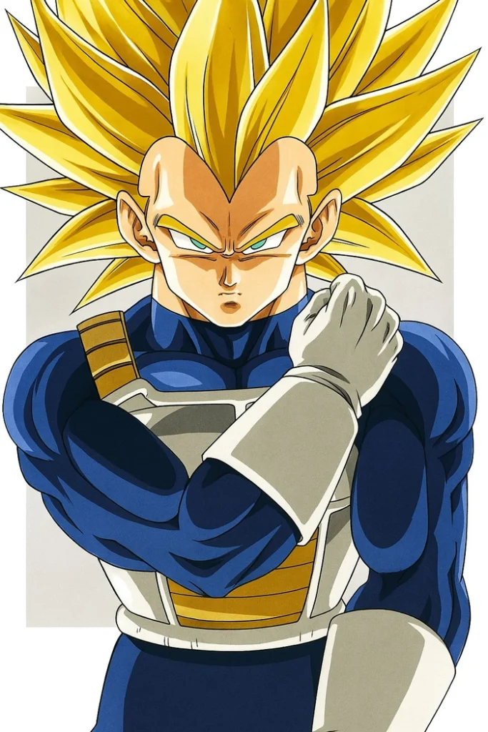 Authentic Vegeta manga avatar with original Dragon Ball ink style and panel framing