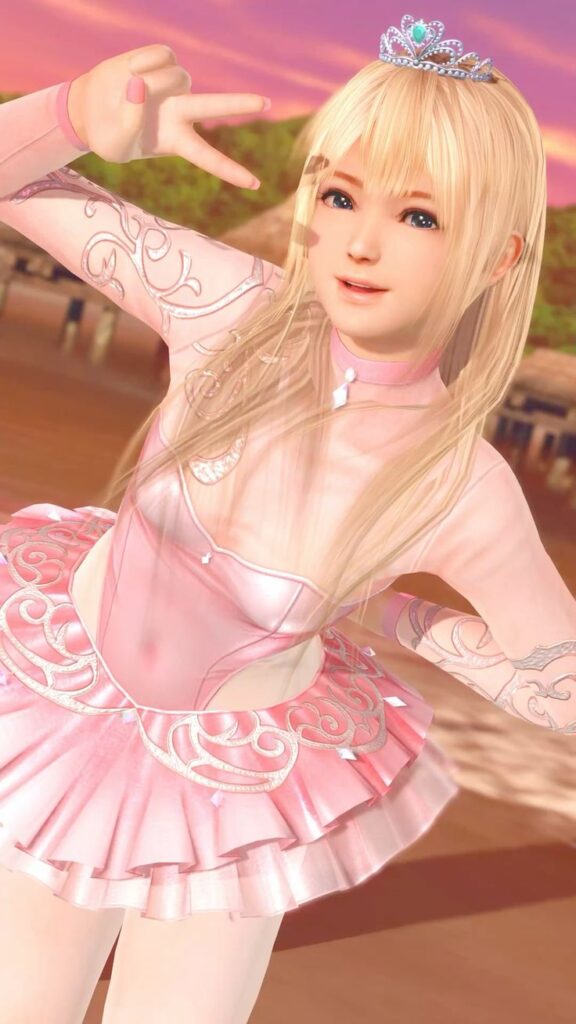 Cute Marie Rose avatar with playful expression and floral background motif