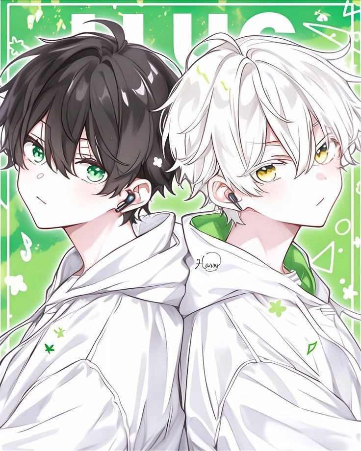 duo anime boy PFP set with complementary expressions and shared color palette