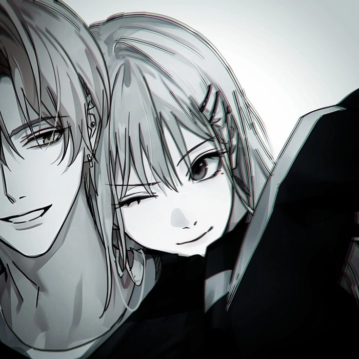 Anime matching couple PFP with synchronized color tones and mood lighting