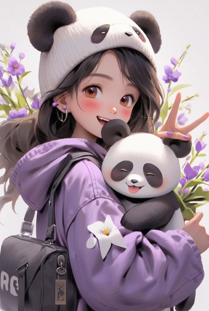 Panda girl PFP with soft feminine tones and expressive eyes
