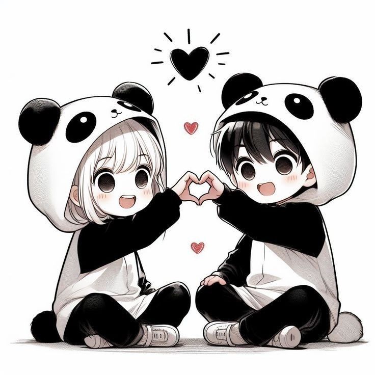 Coordinated panda matching profile pictures for friends with complementary styling