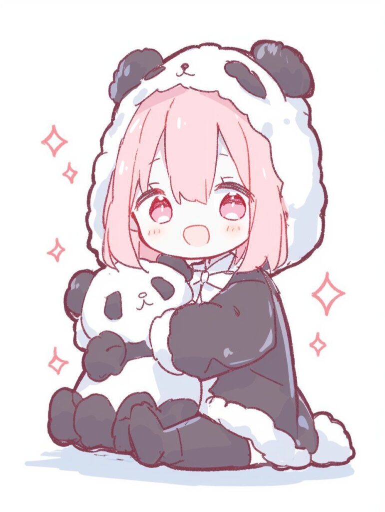 Cute panda PFP for girls with pastel pink accessories and blush tones