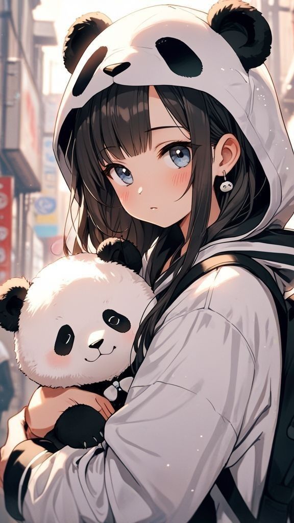 Girl panda PFP with sparkle effects and warm cream tones