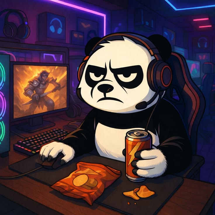 Action-oriented panda PFP for Xbox with dynamic lighting and strong contrast