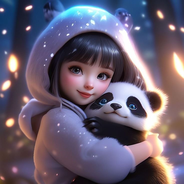 Panda girl profile pic with gentle accessories and soft pink tones