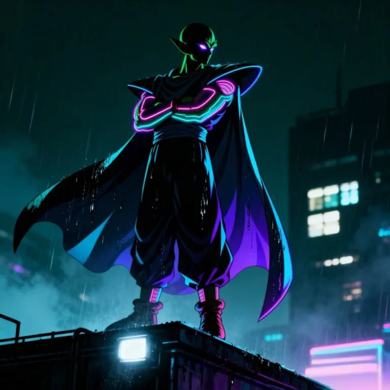 Piccolo colored manga panel avatar with ink texture and modern color palette