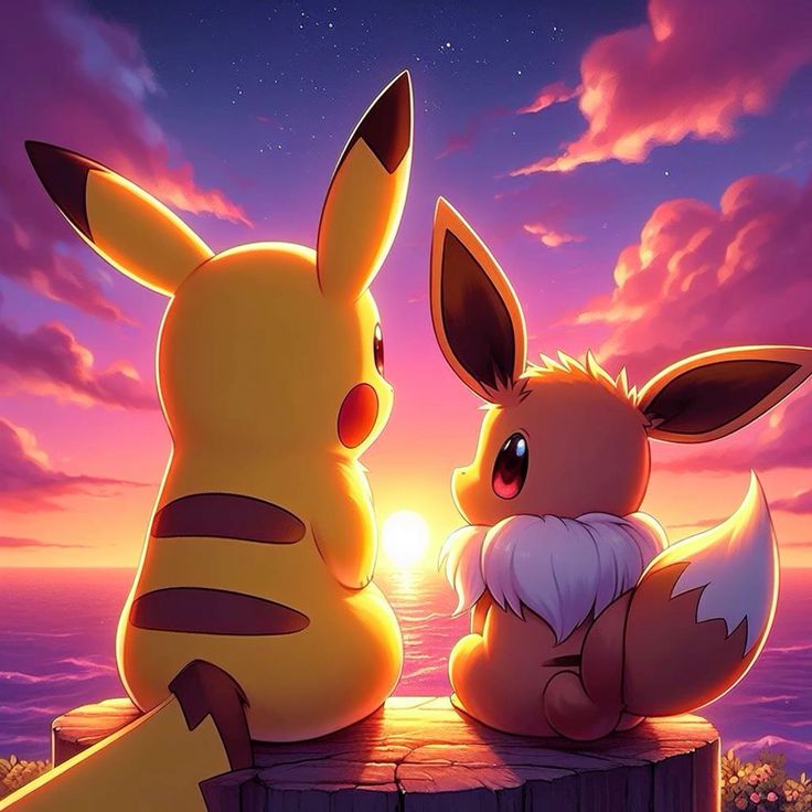 Pikachu and Eevee matching PFP pair with complementary colors and shared theme