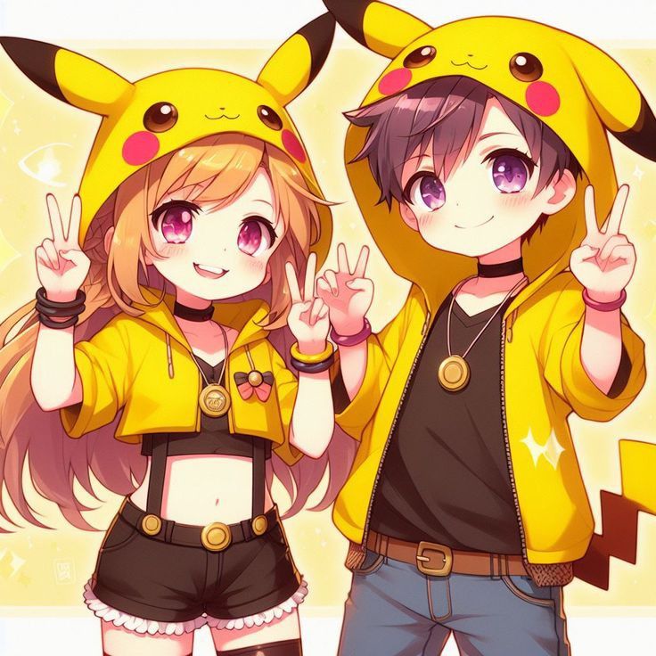 Coordinated Pikachu matching profile pictures with balanced composition