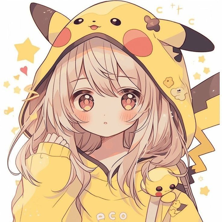 Cute Pikachu PFP girl style with soft warm filter and heart details