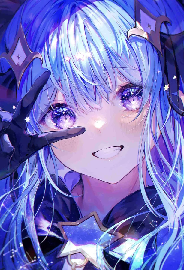 Dreamy violet anime girl avatar with imaginative mood