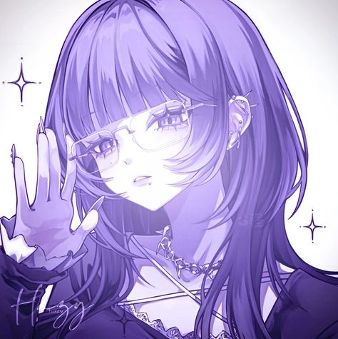 purple pfp aesthetic anime character violet hair glow