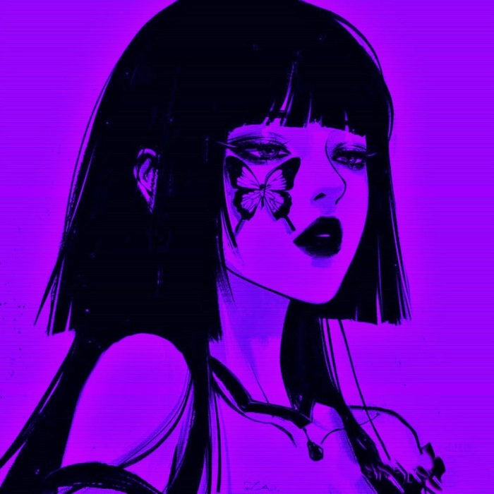 purple pfp aesthetic girl cute sparkle violet hair
