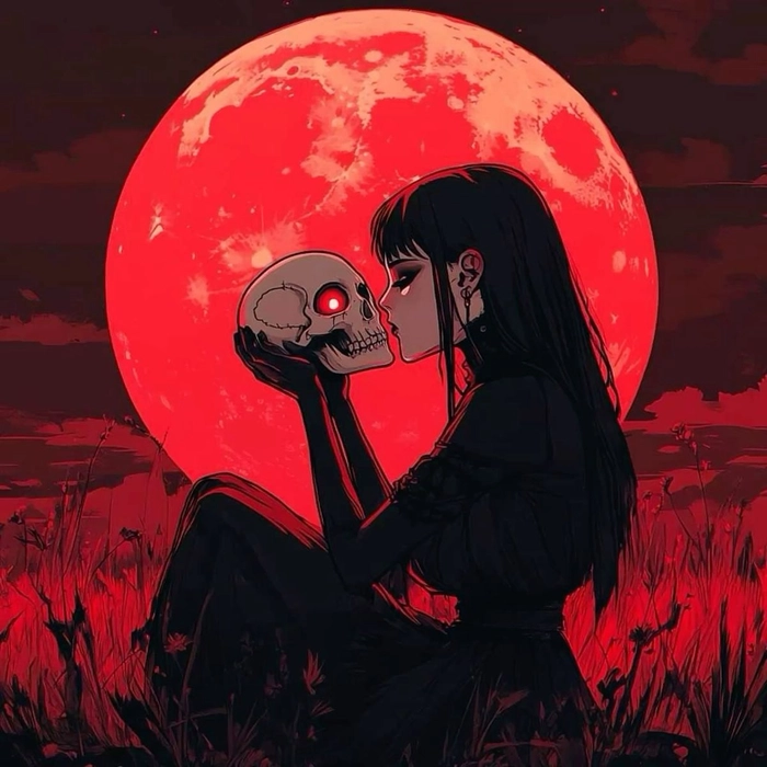 Red PFP aesthetic girl with soft crimson blush lighting and romantic portrait edit
