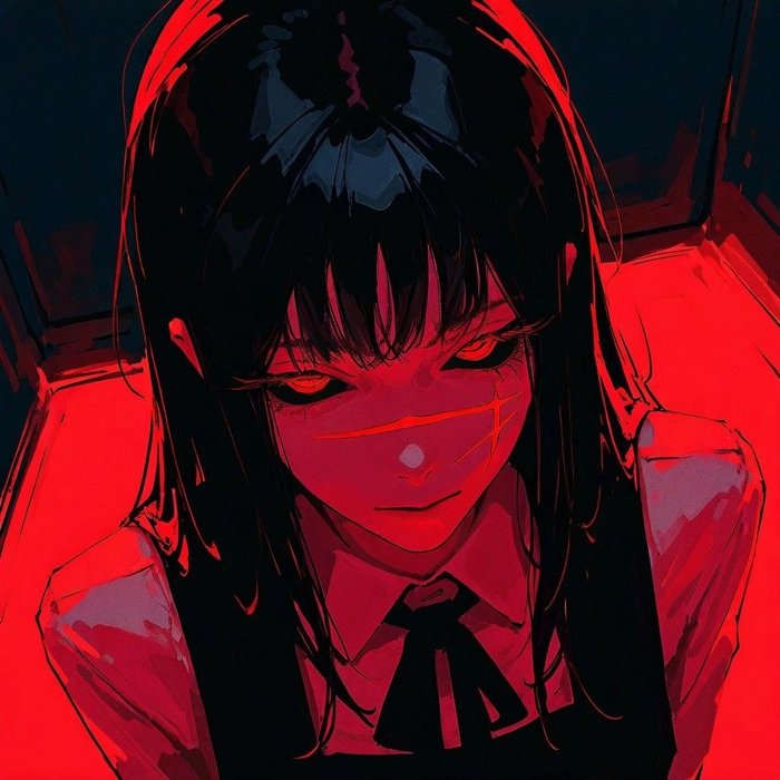 Pinterest red PFP with clean background and graphic style anime subject