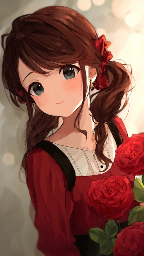 Rose anime PFP with character surrounded by glowing petal artwork