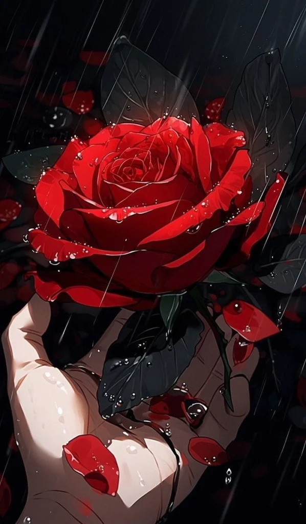Aesthetic anime rose PFP with character and soft floral composition