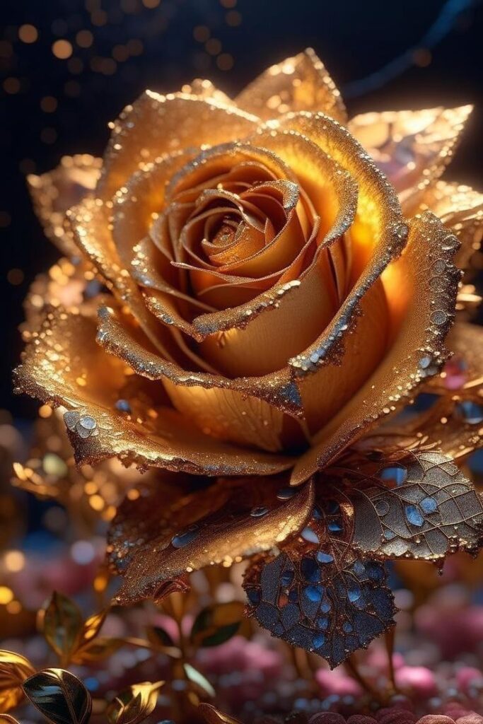 Rose gold PFP with floral overlay and warm luxurious color palette