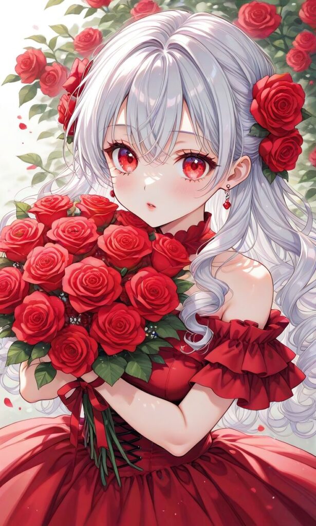 Anime rose PFP with soft petal shading and fantasy lighting