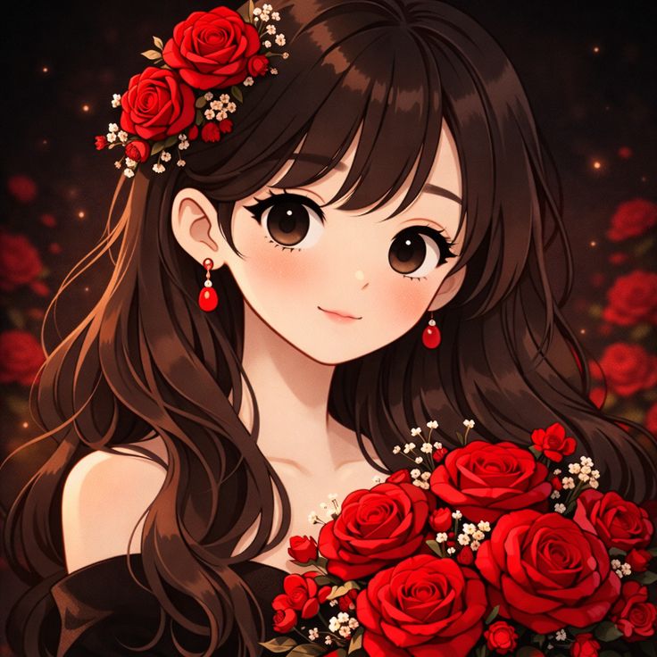 Anime-style rose profile picture with crimson petals and glowing background