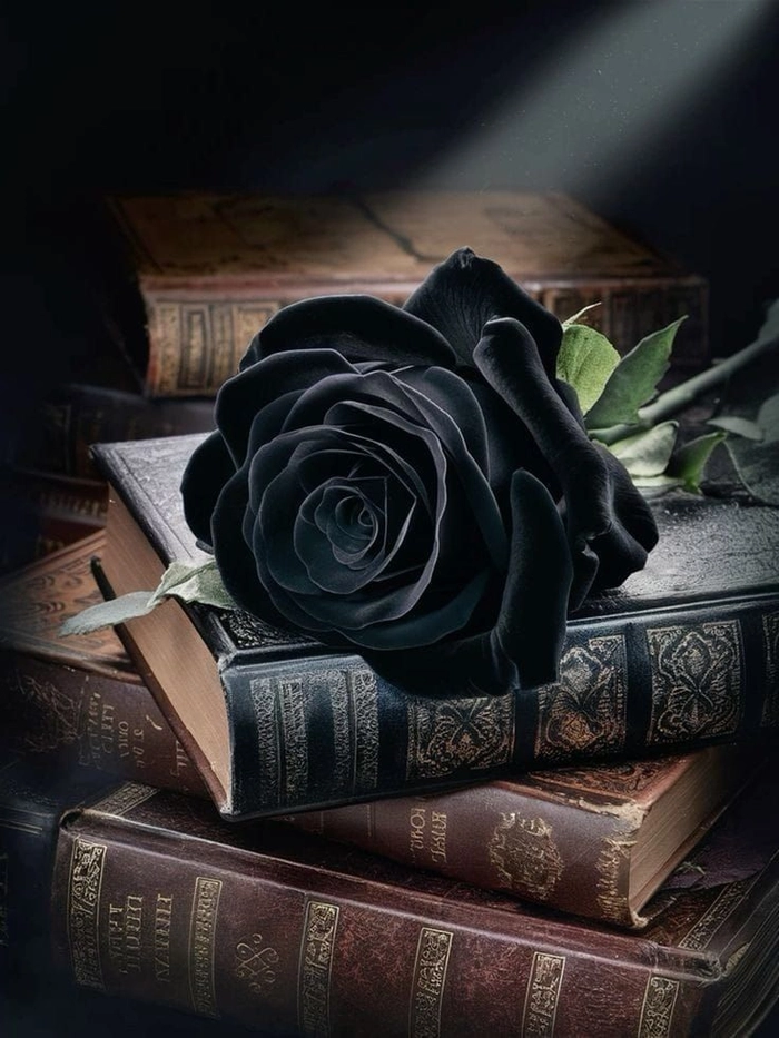 Black rose profile image with dark gradient and muted tones