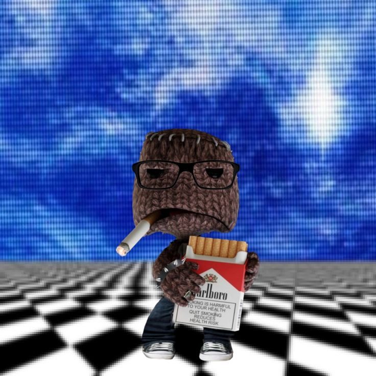 Y2K Sackboy PFP featuring glitch effects and metallic color palette
