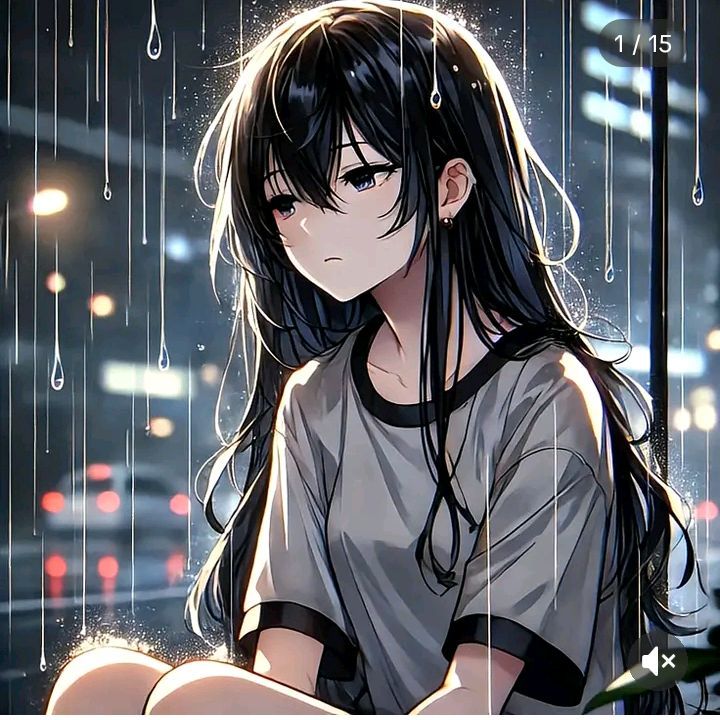 Sad aesthetic PFP anime with pastel sky background and poetic soft character mood