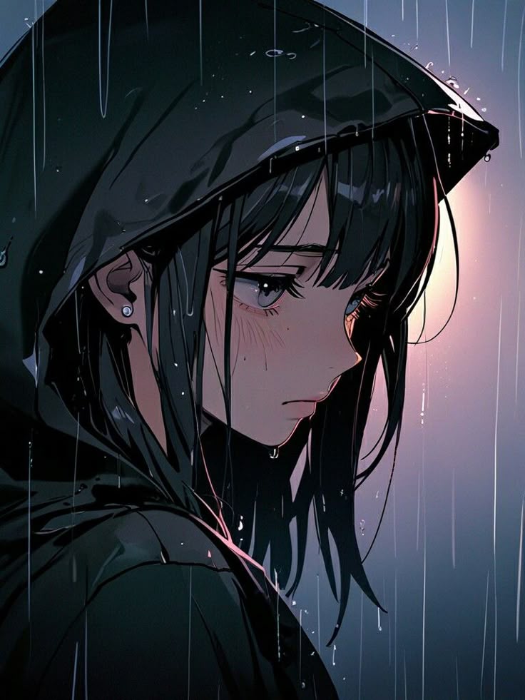 Sad aesthetic anime PFP with symmetrical composition and dreamy expressive eyes