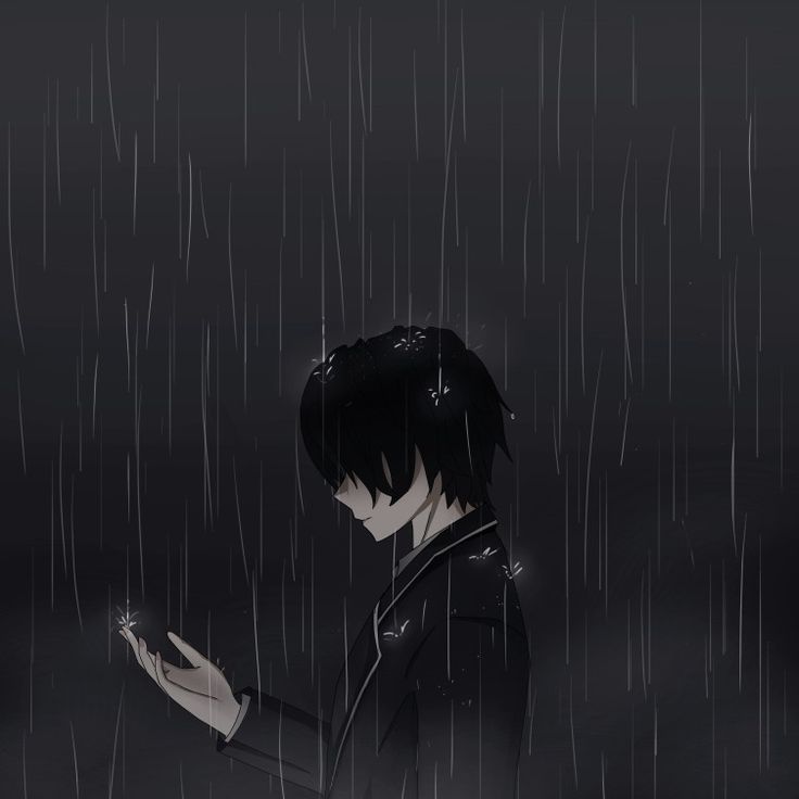 Sad anime boy aesthetic PFP with balanced environment composition and gentle introspection