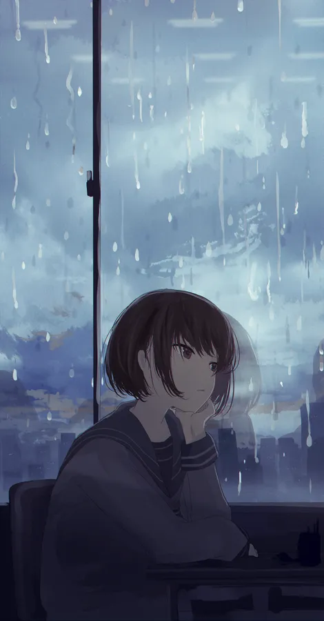 Tearful sad anime girl PFP with soft muted tones