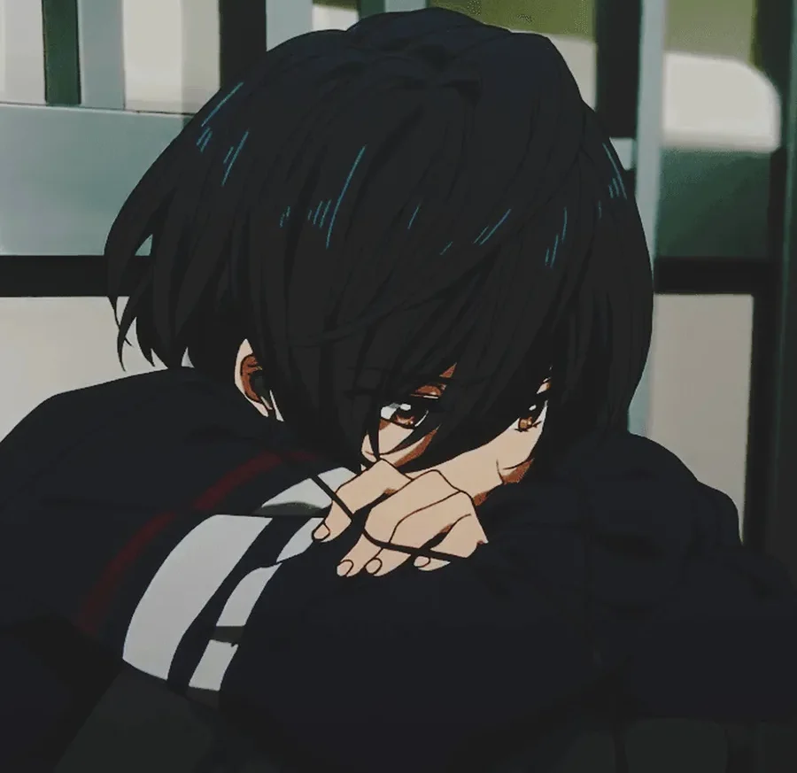 Melancholy sad anime PFP for girl with faded colors