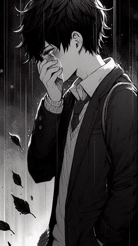 Anime boy dark sad aesthetic PFP with cinematic glow effect and emotional isolation