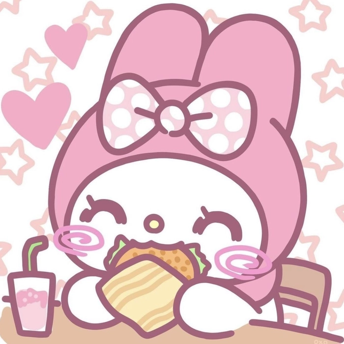 Sanrio My Melody PFP with pink hood and floral bow on warm pastel background