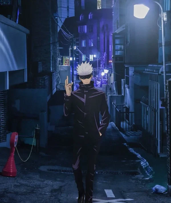 Satoru Gojo dark PFP with heavy shadows and dramatic lighting