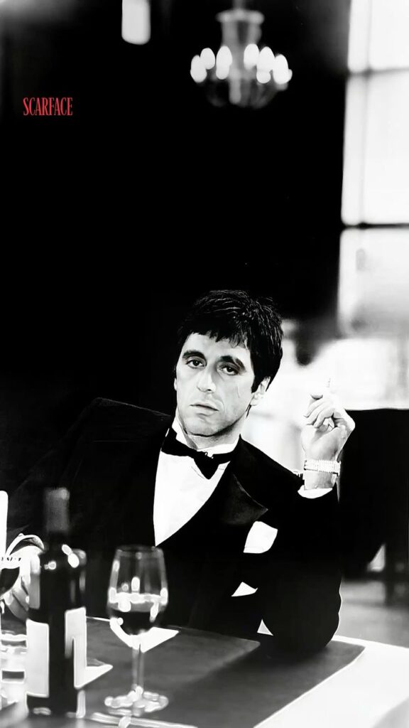 Scarface PFP 4K black and white with ultra-sharp monochrome and strong contrast
